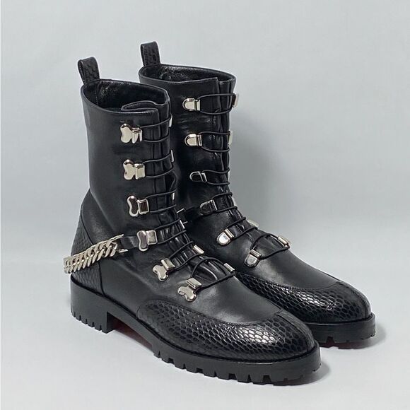 Christian Louboutin Horse Chain-Trimmed Leather Combat Boots size 37 - Picture 6 of 14
